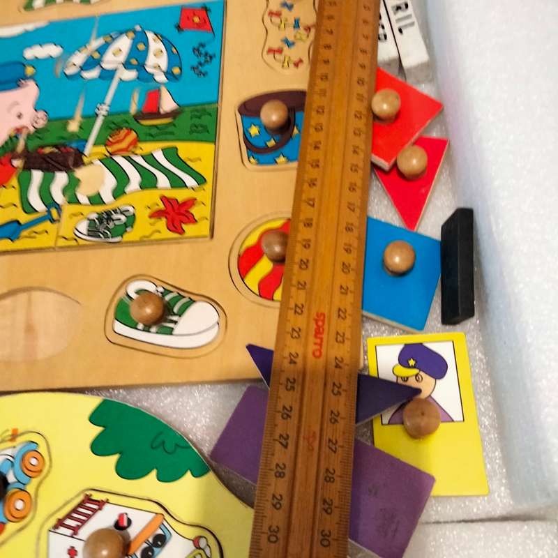 toys Wooden Peg Puzzles X2 bright pretty 1 piece missing showing ware+ extra peg shapes+2sqblocks+ 2