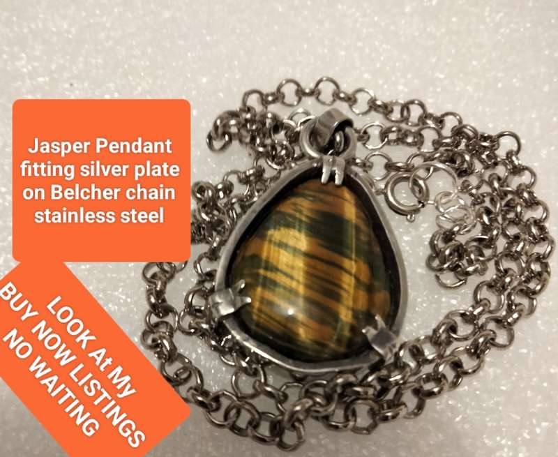 Necklace FASCINATING coffee Tiger eye/Jasper Semi Precious Gem Stones+ belcher chain stainless steel