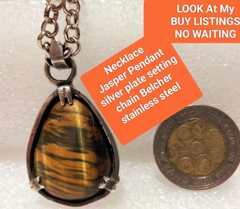 Necklace FASCINATING coffee Tiger eye/Jasper Semi Precious Gem Stones+ belcher chain stainless steel