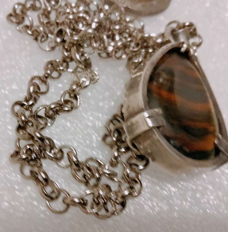 Necklace FASCINATING coffee Tiger eye/Jasper Semi Precious Gem Stones+ belcher chain stainless steel