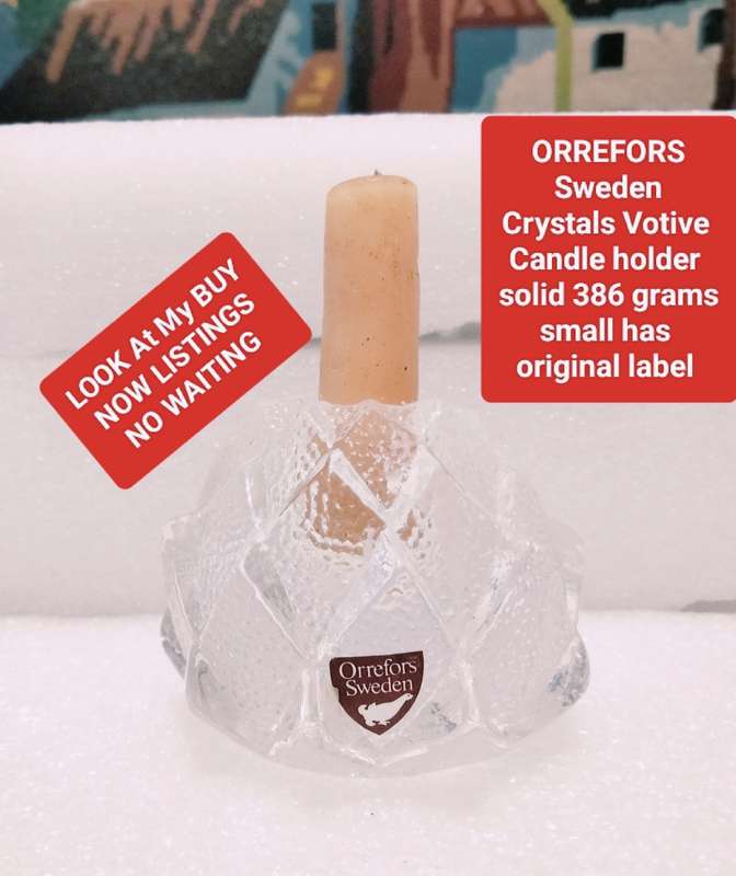 ORREFORS Sweden Crystal Artichoke votive Candle holder solid w. 386 grams