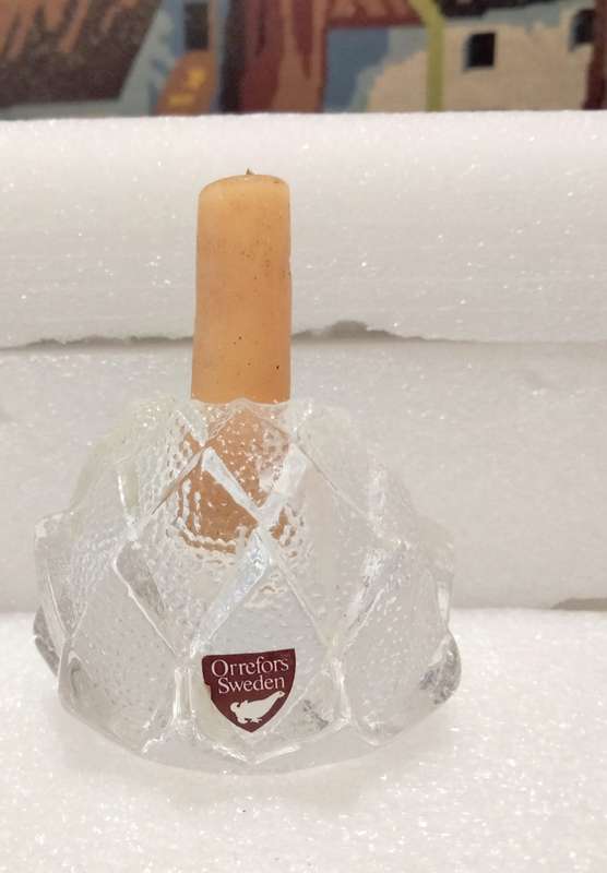 ORREFORS Sweden Crystal Artichoke votive Candle holder solid w. 386 grams