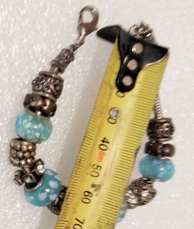 BRACELET Italian style 1 snake chain+ vintage charms and glass beads - silver tone metal core spacer