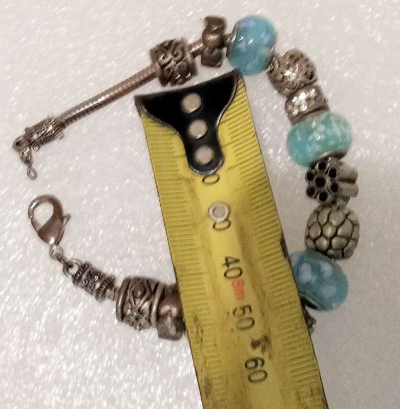 BRACELET Italian style 1 snake chain+ vintage charms and glass beads - silver tone metal core spacer