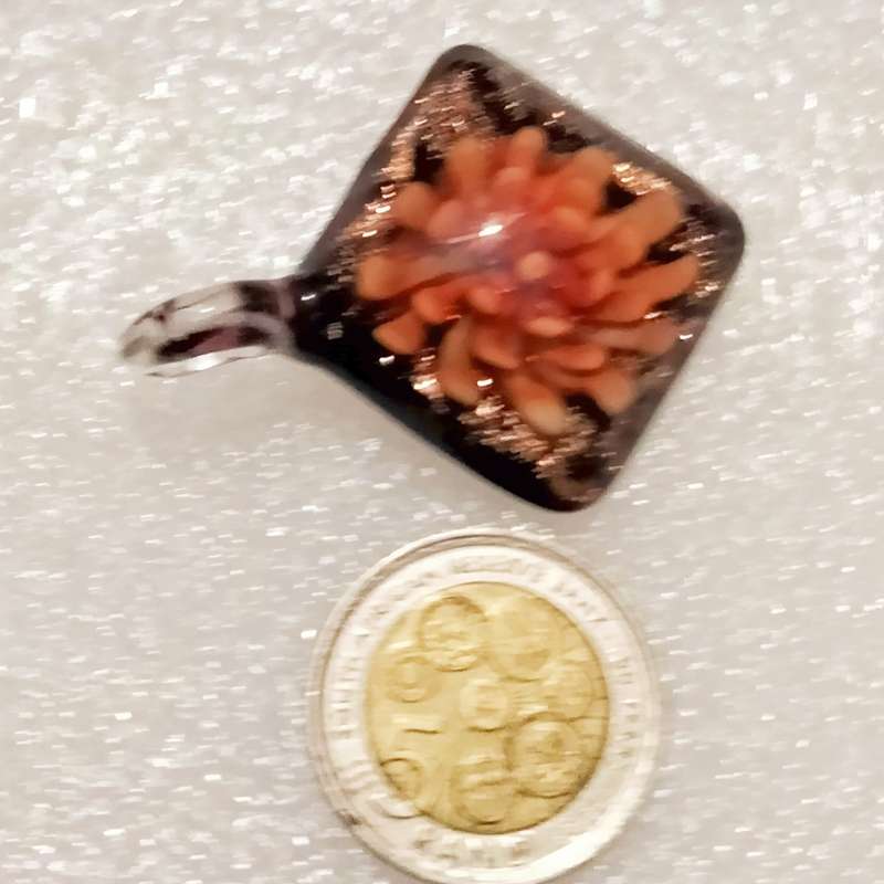 Necklace ITALIAN dichroic Glass flower Lampwork Gold Flakes+Chain Look at my Buy Now No Waiting
