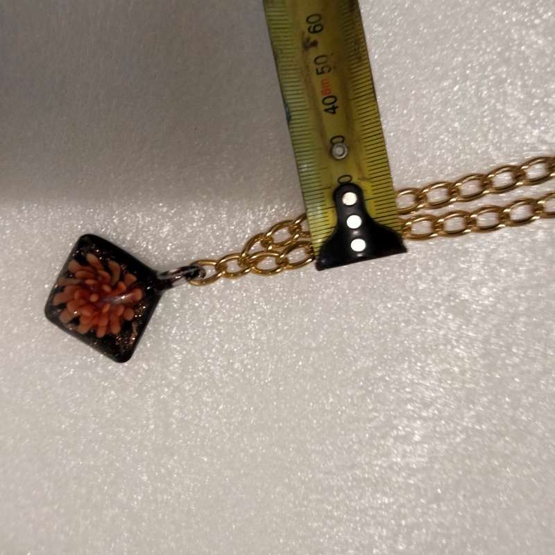 Necklace ITALIAN dichroic Glass flower Lampwork Gold Flakes+Chain Look at my Buy Now No Waiting
