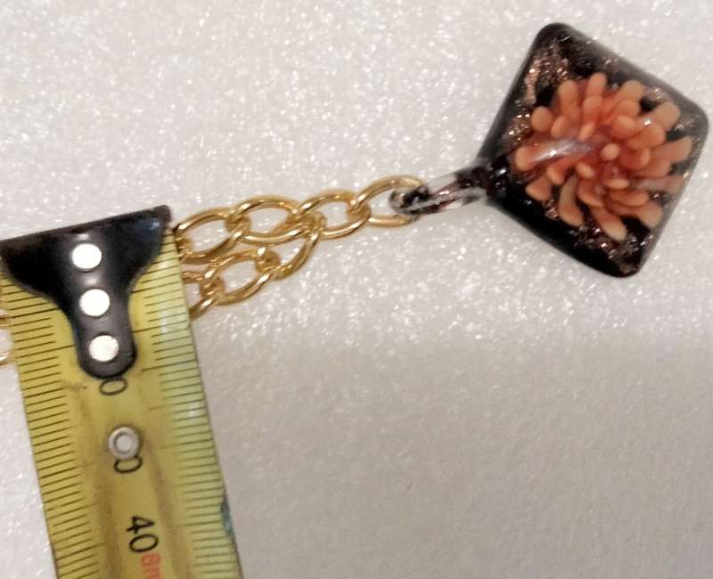 Necklace ITALIAN dichroic Glass flower Lampwork Gold Flakes+Chain Look at my Buy Now No Waiting