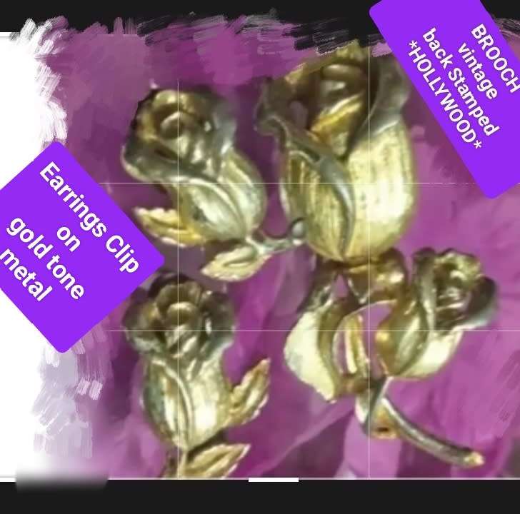 BROOCH - Vintage stamped maker`HOLLYWOOD`Rose+Earrings clip on 1960`s