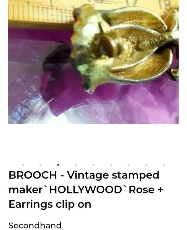 BROOCH - Vintage stamped maker`HOLLYWOOD`Rose+Earrings clip on 1960`s