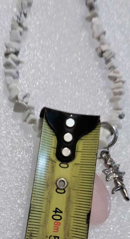 Necklace SNOW Quartz semi-precious gemstone+ ROSE QUARTZ cabochon+Cupid+heart charmsilver tone Clasp