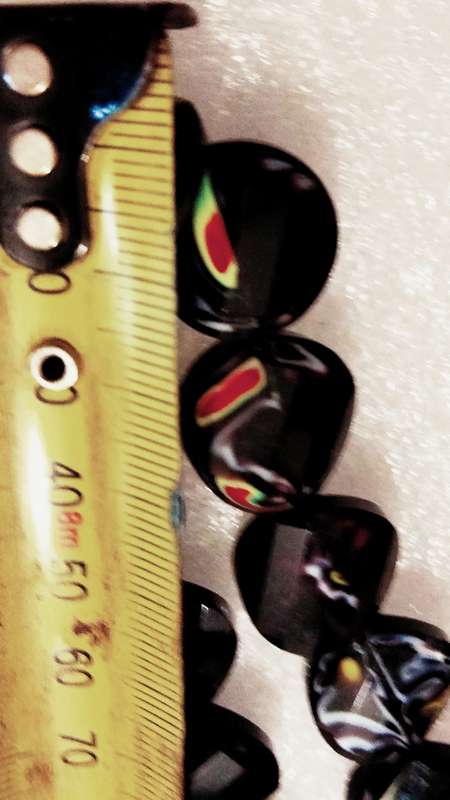 Necklace Murano glass Lampwork black flat back hand made flowers red yellow blueish Lobster clasp