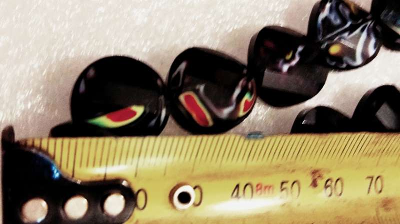 Necklace Murano glass Lampwork black flat back hand made flowers red yellow blueish Lobster clasp