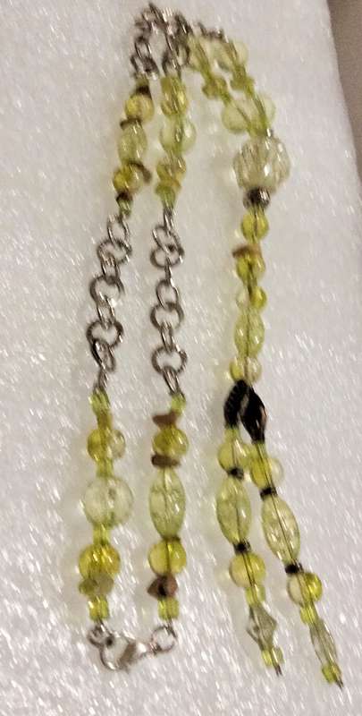 Necklace A Sautoir Murano beads Greens clear+ some gemstone`s + mix mainly glass hand