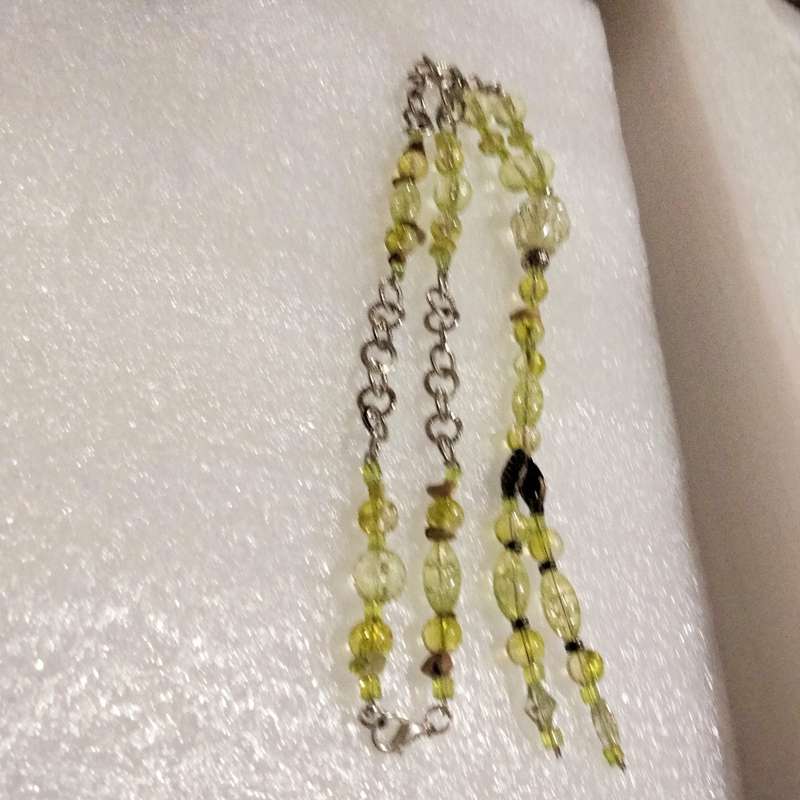 Necklace A Sautoir Murano beads Greens clear+ some gemstone`s + mix mainly glass hand