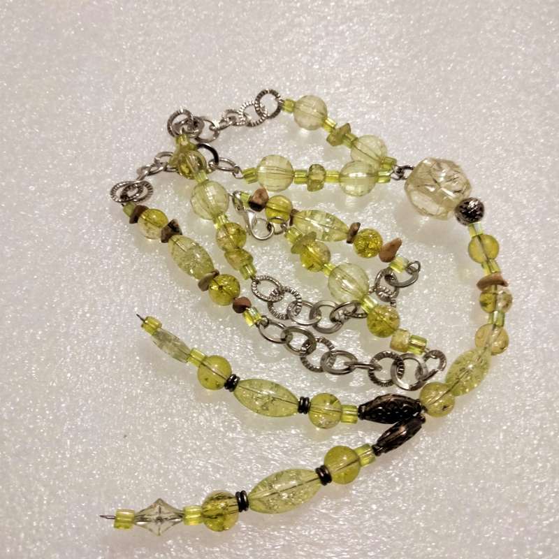 Necklace A Sautoir Murano beads Greens clear+ some gemstone`s + mix mainly glass hand