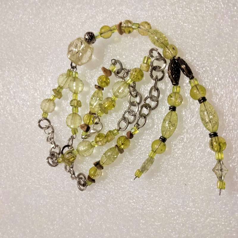 Necklace A Sautoir Murano beads Greens clear+ some gemstone`s + mix mainly glass hand