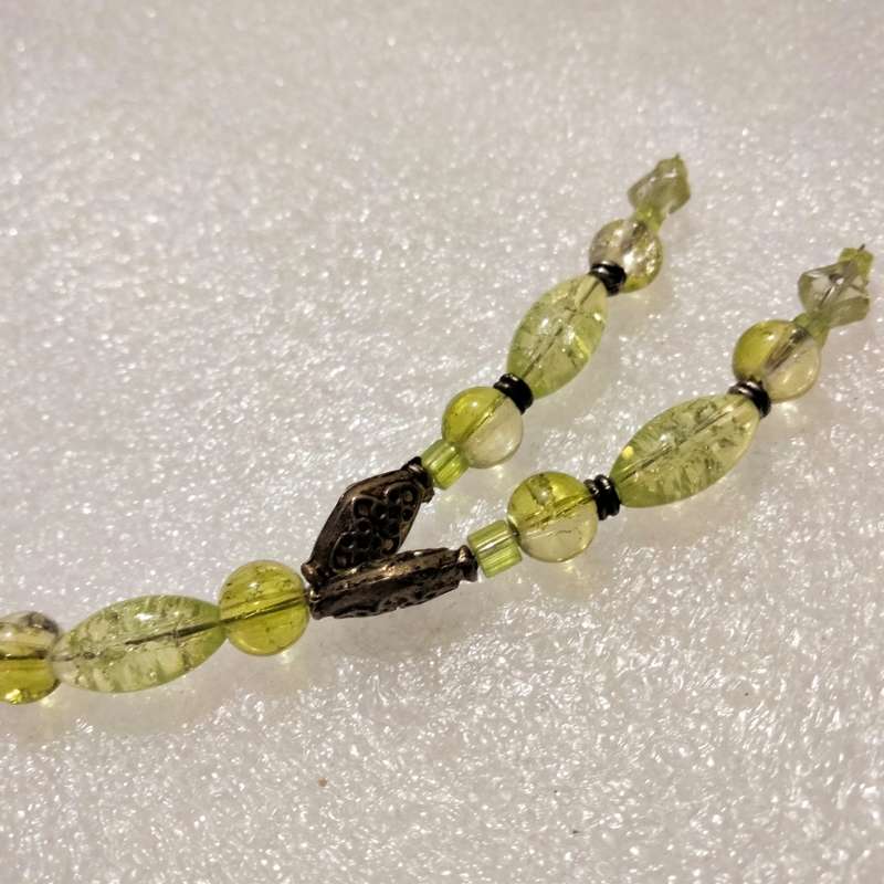 Necklace A Sautoir Murano beads Greens clear+ some gemstone`s + mix mainly glass hand