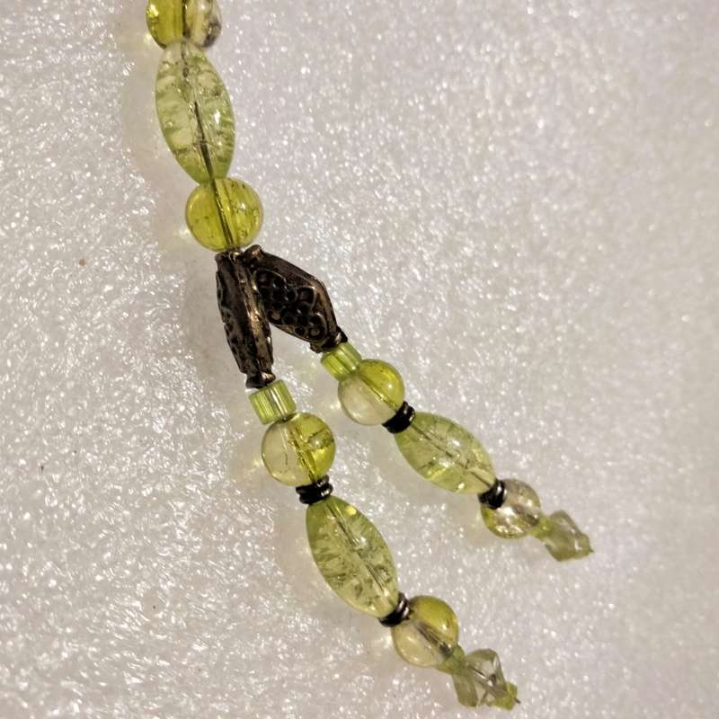 Necklace A Sautoir Murano beads Greens clear+ some gemstone`s + mix mainly glass hand