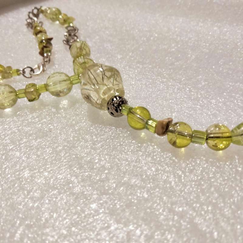 Necklace A Sautoir Murano beads Greens clear+ some gemstone`s + mix mainly glass hand