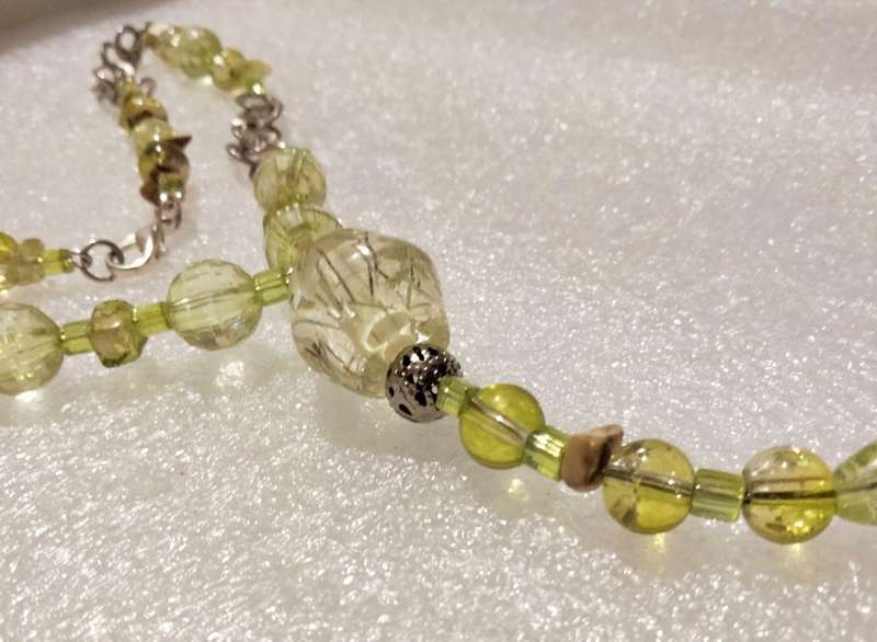 Necklace A Sautoir Murano beads Greens clear+ some gemstone`s + mix mainly glass hand