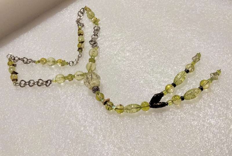 Necklace A Sautoir Murano beads Greens clear+ some gemstone`s + mix mainly glass hand