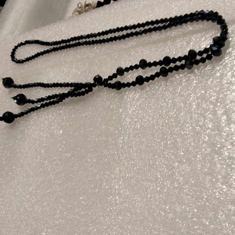 Necklace Sautoir Murano faceted beads  beads black glass hand made