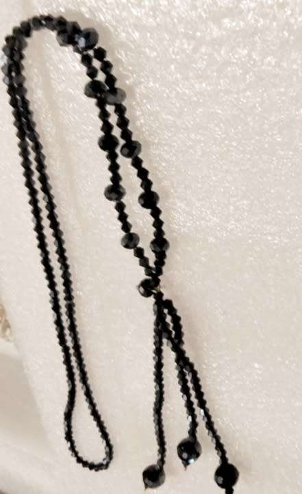 Necklace Sautoir Murano faceted beads  beads black glass hand made
