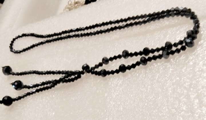 Necklace Sautoir Murano faceted beads  beads black glass hand made