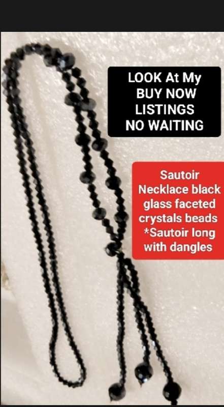 Necklace Sautoir Murano faceted beads  beads black glass hand made