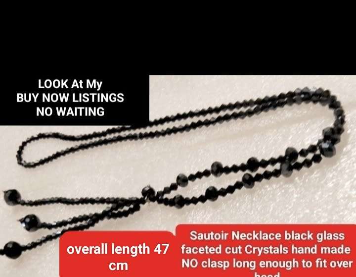 Necklace Sautoir Murano faceted beads  beads black glass hand made