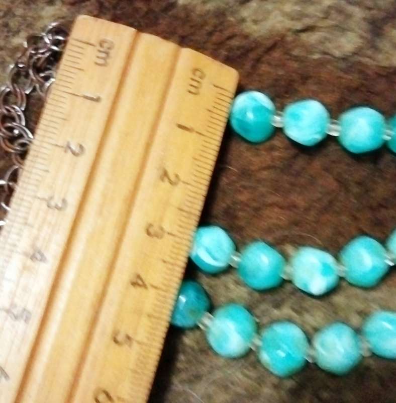 Necklace - Bib 3 Strand composite graduating blue white swirls round beads