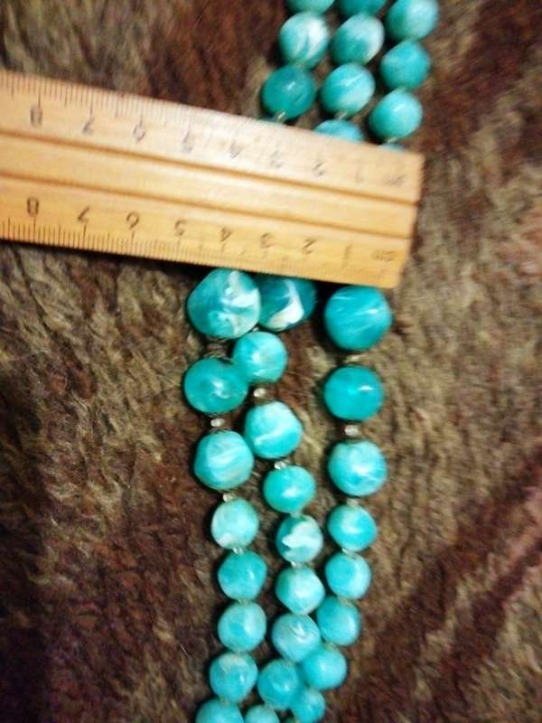Necklace - Bib 3 Strand composite graduating blue white swirls round beads
