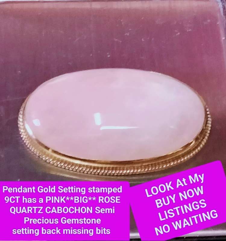 9 CT Gold ROSE QUARTZ gemstone Polished CABOCHON Pendant LARGE -EXCEPTIONAL