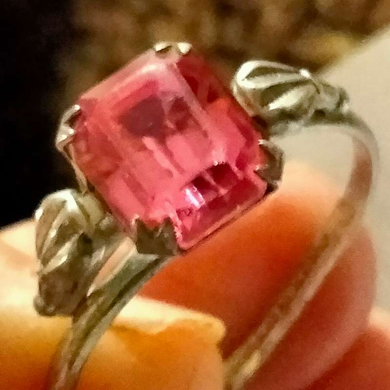 STERLING SILVER Ring stone PINK CUT emerald *Band broken*Box shows ware*LOOK My BUY NOW*NO WAITING