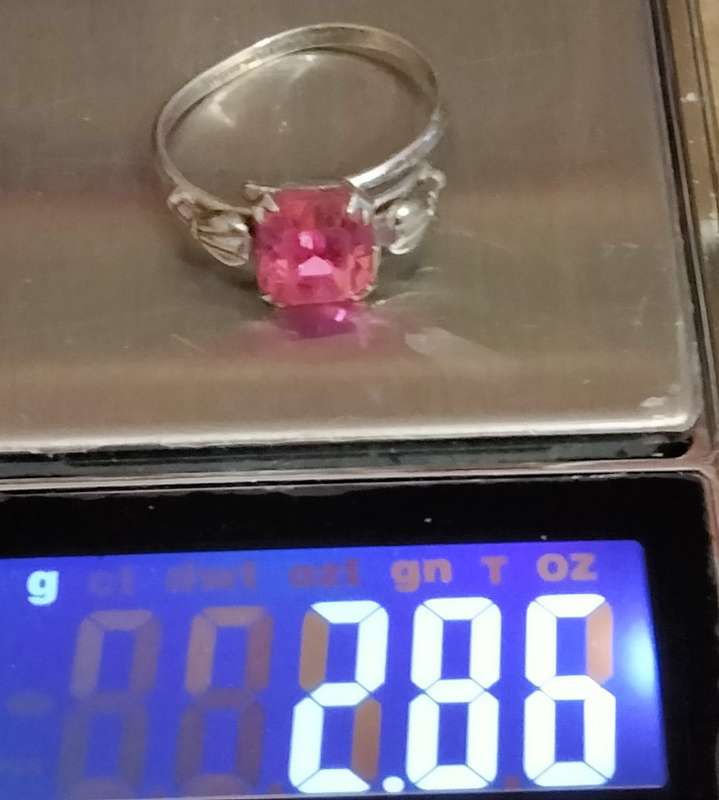 STERLING SILVER Ring stone PINK CUT emerald *Band broken*Box shows ware*LOOK My BUY NOW*NO WAITING
