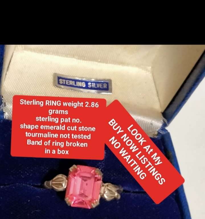 STERLING SILVER Ring stone PINK CUT emerald *Band broken*Box shows ware*LOOK My BUY NOW*NO WAITING