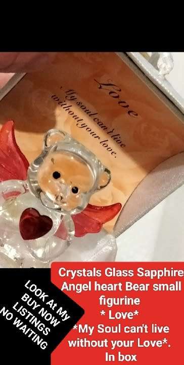 Crystal Red Garnet heart Glass Angel Bear figurine LOOK at My BUY NOW items NO WAITING