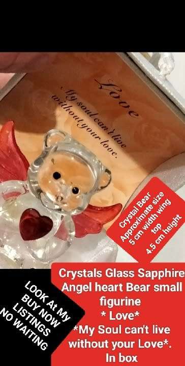 Crystal Red Garnet heart Glass Angel Bear figurine LOOK at My BUY NOW items NO WAITING