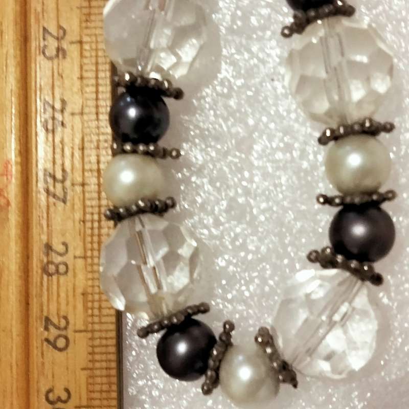 Necklace Czecholavakia large cut glass faceted crystals + cream+ grey Blue Pearls faux