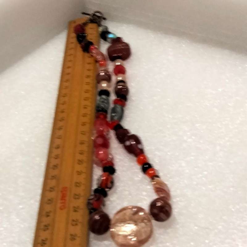 Necklace Murano Italy - crystal lampwork -silver gold -foil - art glass