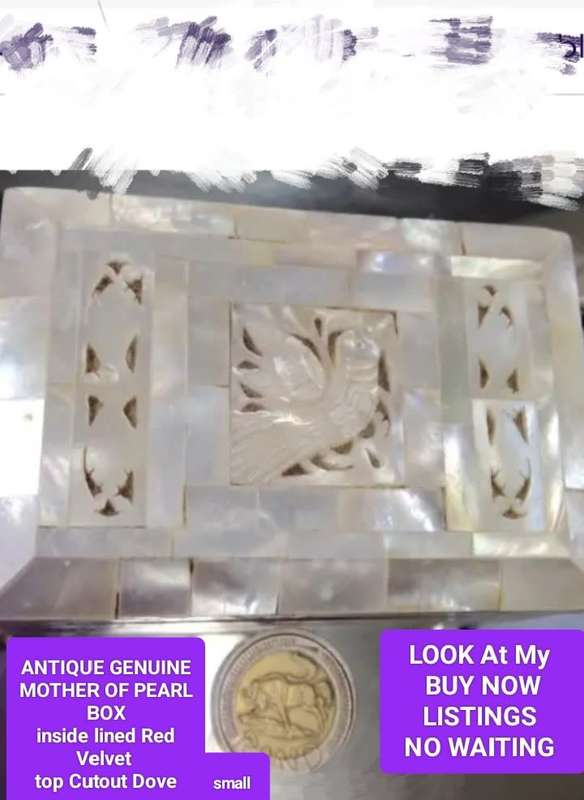 Antique Mother o Pearl box Dove Cutout lined Look at my Buy Now listings No Waiting