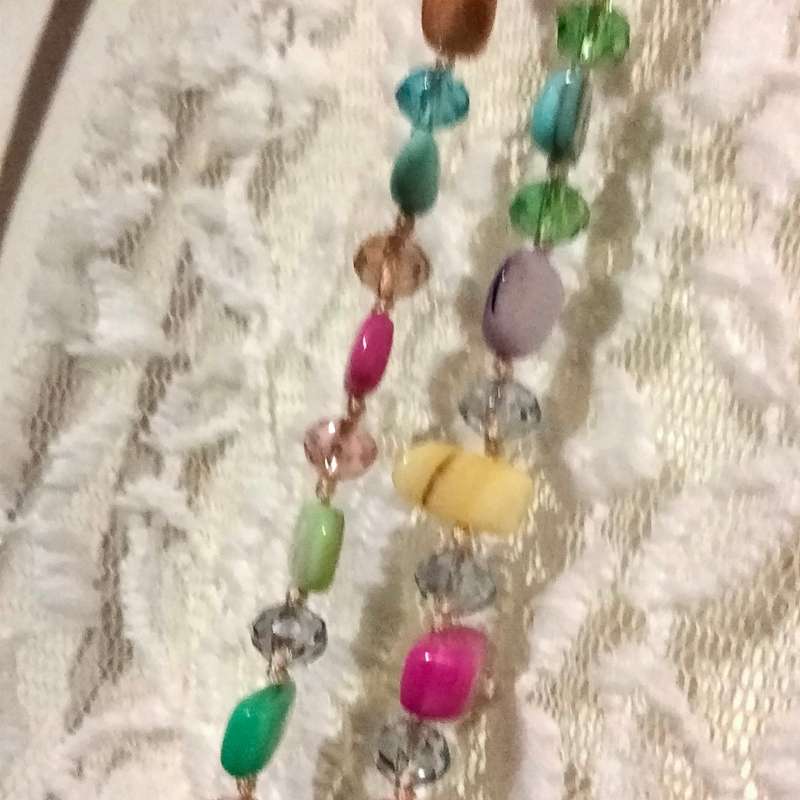 Necklace Genuine Mother of Pearl+ crystals cut glass Pastel shades hand knott between each bead