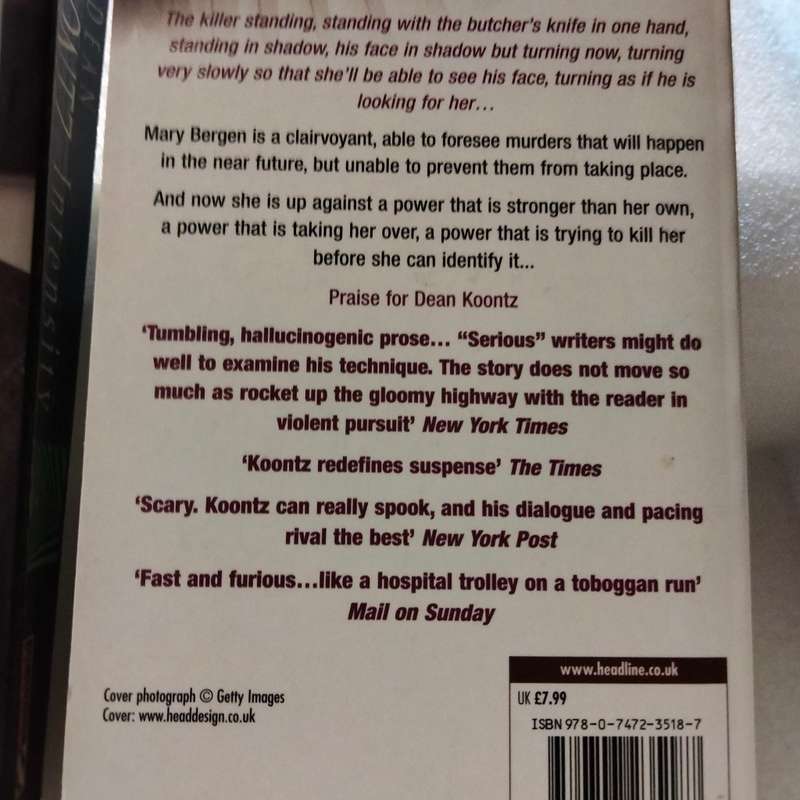 Book Author DEAN KOONTZ INTENSITY edition PB 1986+THE VISION this Edition 2007 soft cover Pre-owned