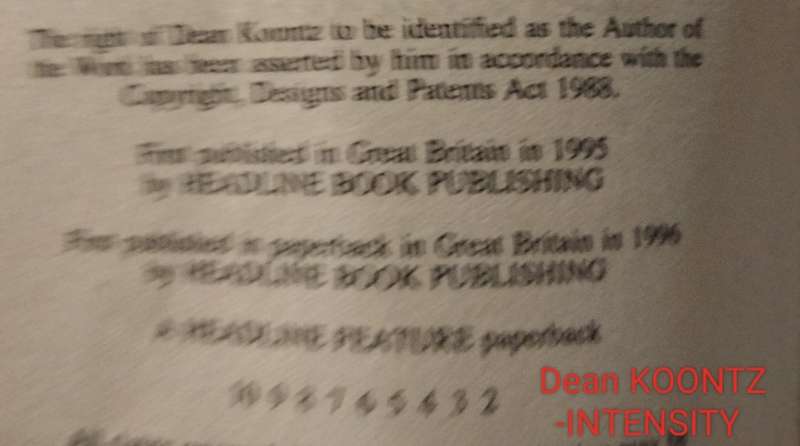 Book Author DEAN KOONTZ INTENSITY edition PB 1986+THE VISION this Edition 2007 soft cover Pre-owned