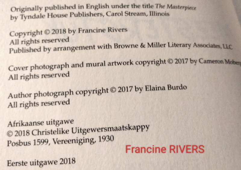 Book AFRIKAANS -Author FRANCINE RIVERS - DIE MEESTERSTUK edition PB 2018 pre-owned