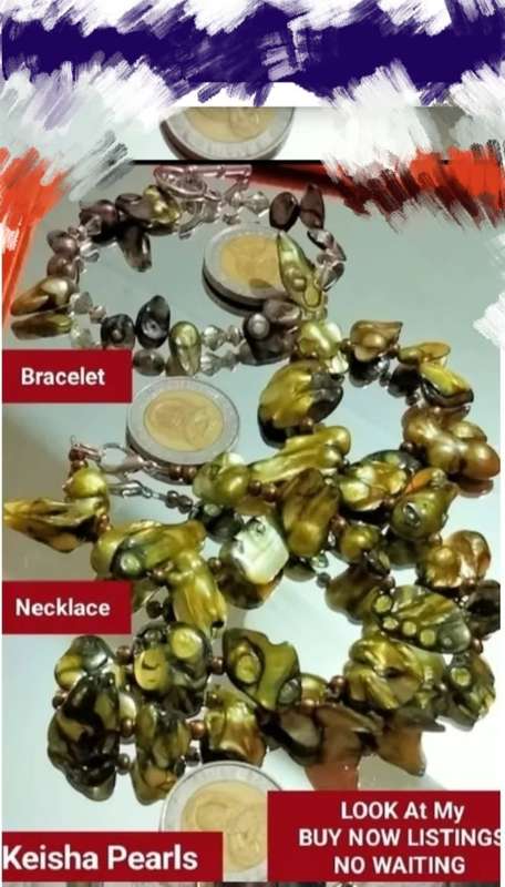 Necklace+ bracelet - Keisha -Fresh Water Pearls  Golden Green Look at my Buy Now -No Waiting