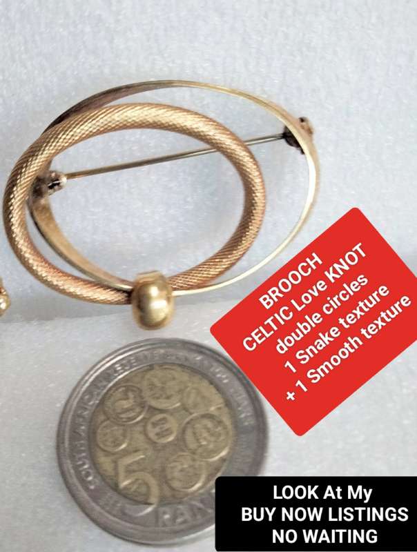 BROOCH Celtic Love KNOT Vintage ROLLED GOLD stamped1O/OOO BROOCH2CIRCLES Textured Smooth Circles
