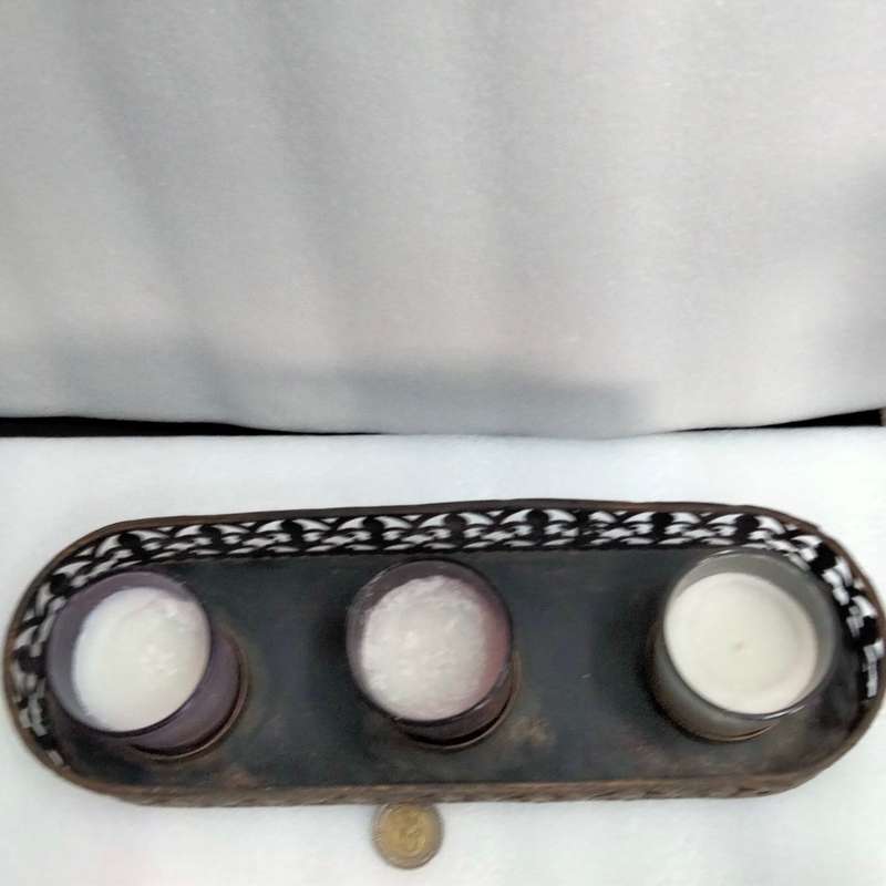 3 candle holders glass+used candles+Metal Rectangular flurdelys design LOOK At My BUY NOW NO WAITING