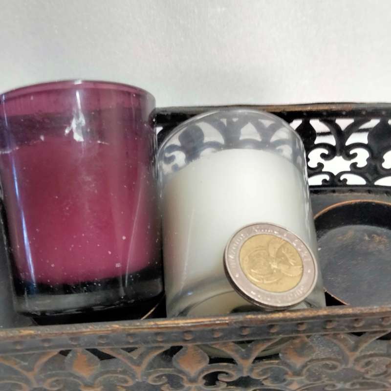 3 candle holders glass+used candles+Metal Rectangular flurdelys design LOOK At My BUY NOW NO WAITING