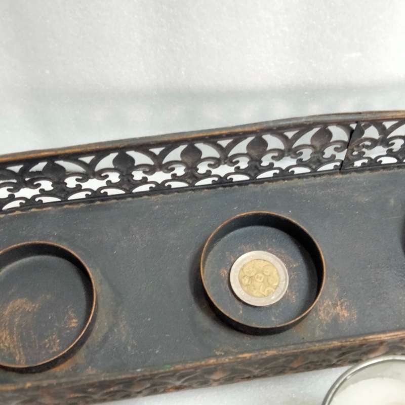 3 candle holders glass+used candles+Metal Rectangular flurdelys design LOOK At My BUY NOW NO WAITING